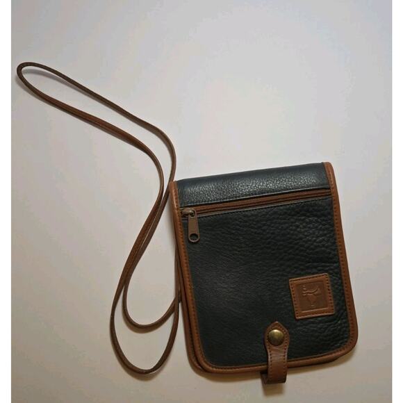 Bugatti Saddle Blue & Brown Leather Crossbody Purse Snap Latch Zip Travel 6x7.5" - Picture 3 of 12